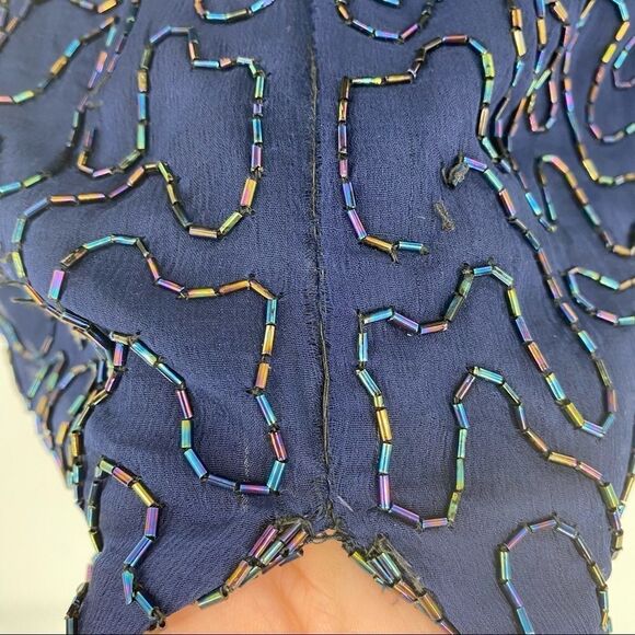 STENAY silk heavily beaded dress sequins cocktail cruise wedding  size 2 vintage - Picture 11 of 12
